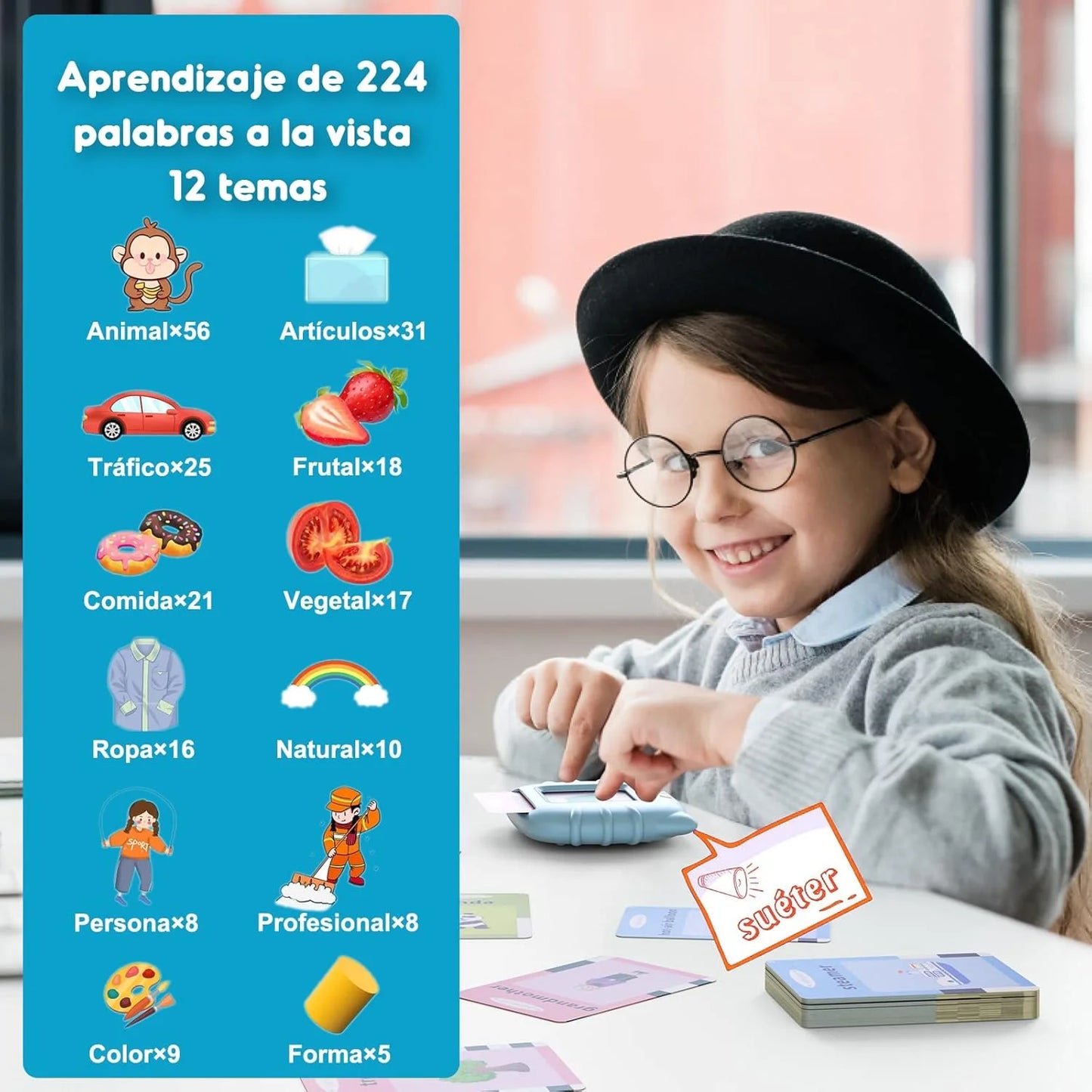 SmartCards Kids™ Lector de Tarjetas Bilingüe + 255 Cartas Educativas